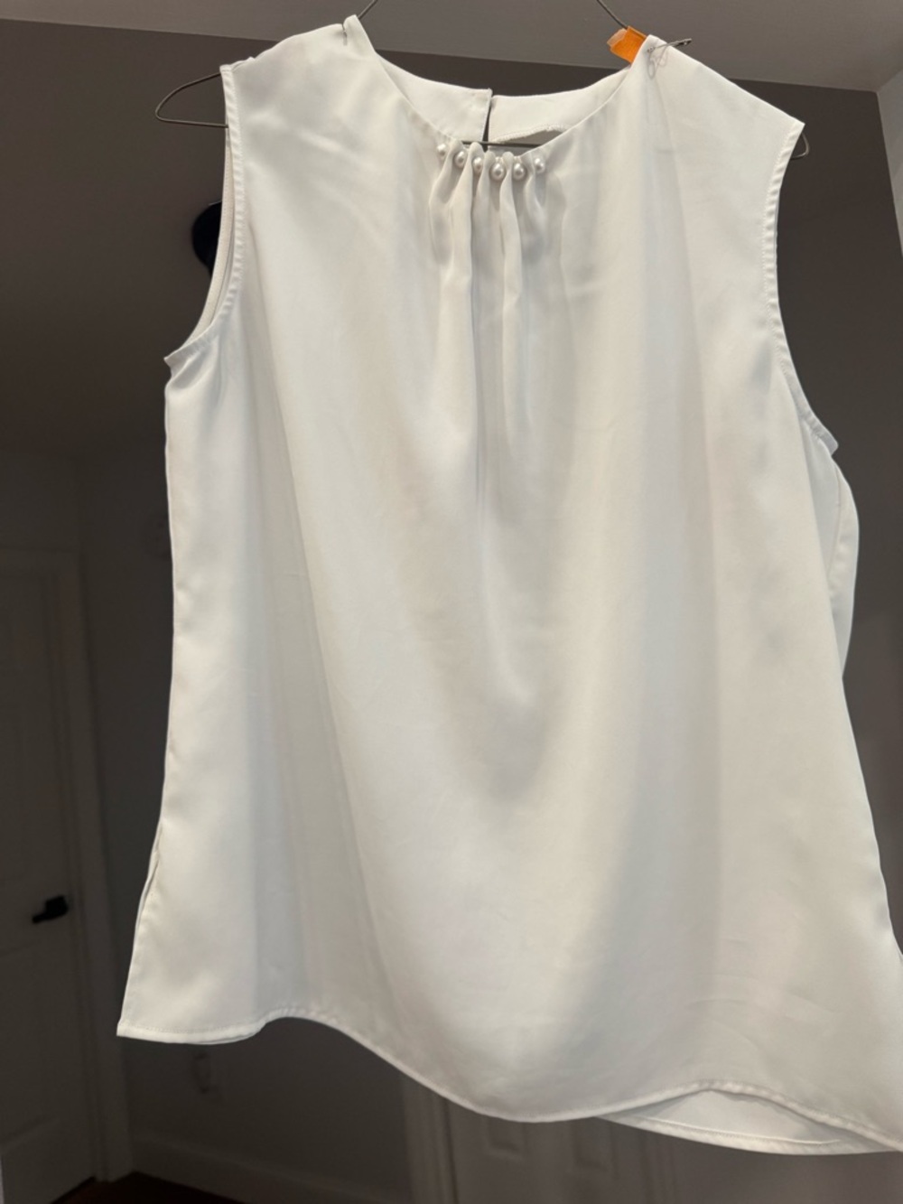 Misook White Sleeveless Pearl-Accent Camisole
